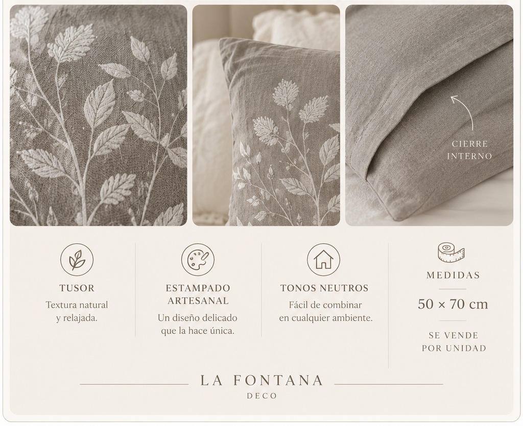 Funda Armonía Gris de tusor con estampado en gris claro